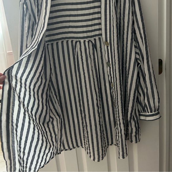 Zara Navy Blue White Striped Button Down Shirt - Picture 7 of 7